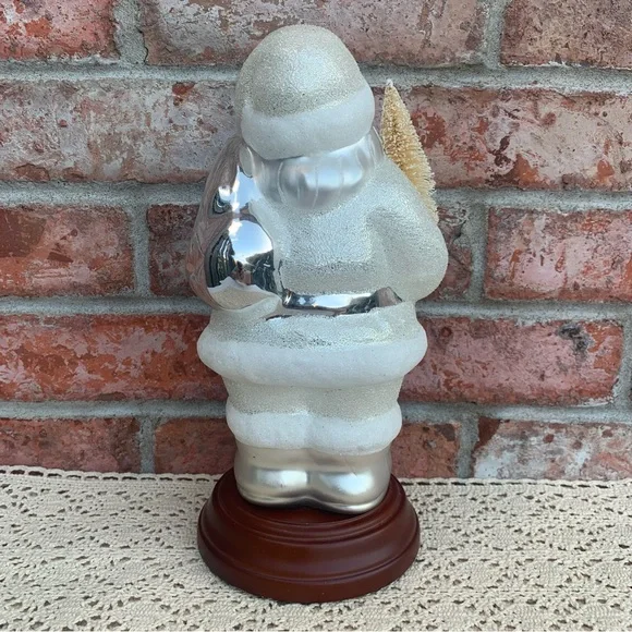 Vintage Dept 56 Mercury Glass Santa Bottle Brush Tree Figurine - Picture 5 of 13